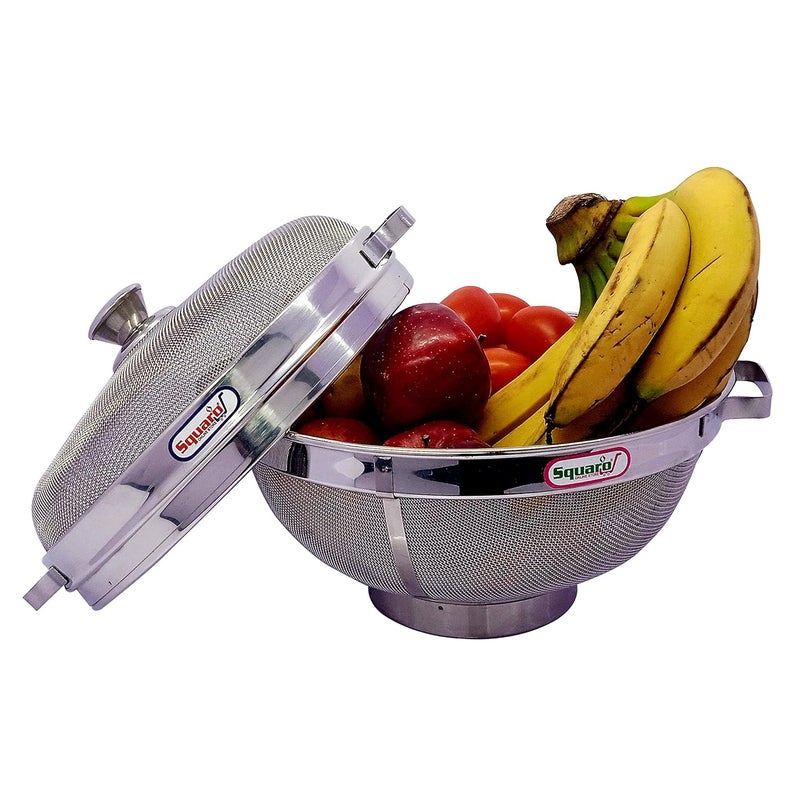SQUARO High Grade 304 Stainless Steel Fruit Vegetable Basket with Cover Draining Strainer Kitchen Accessories for Home Lid Basket No11 Diameter 11 Inch - Image 1