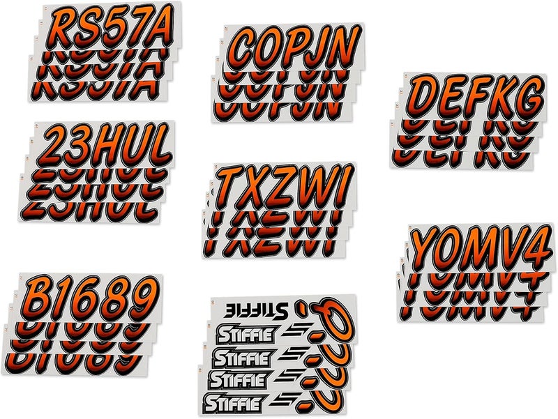 Stiffie Whipline Electric Orange/Black 3" Boat & PWC Registration Decals • Numbers Letters Stickers - Image 4