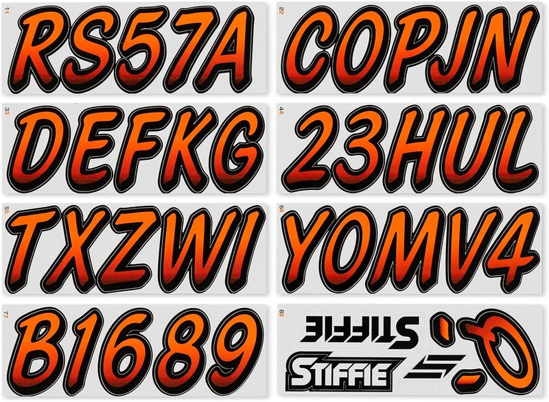 Stiffie Whipline Electric Orange/Black 3" Boat & PWC Registration Decals • Numbers Letters Stickers - Image 3