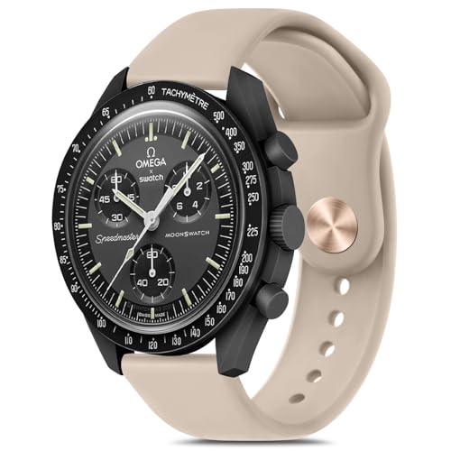 Meliya Bands for Moonswatch Watch, Soft Silicone Strap Compatible with Omega X Swatch Moonswatch Speedmaster/Rolex/SEIKO 20mm Watch, Swatch Omega Moonswatch Speedmaster Watch Replacement Band for Women Men (Milk Tea) - Image 1