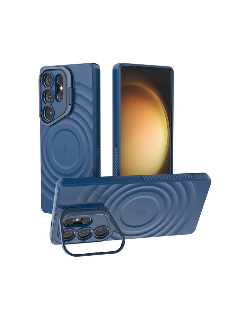 cas:pace Magnetic Phone Case for S25 Series, Anti-slip and Anti-drop Protective Case with Metal Lens Holder, Compatible with MagSafe - Blue + Two-layer Tempered Film - Image 1
