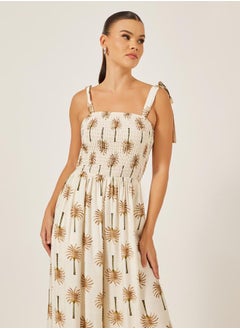 Styli Beige Palm Tree Print Wide Leg Jumpsuit  - Image 2