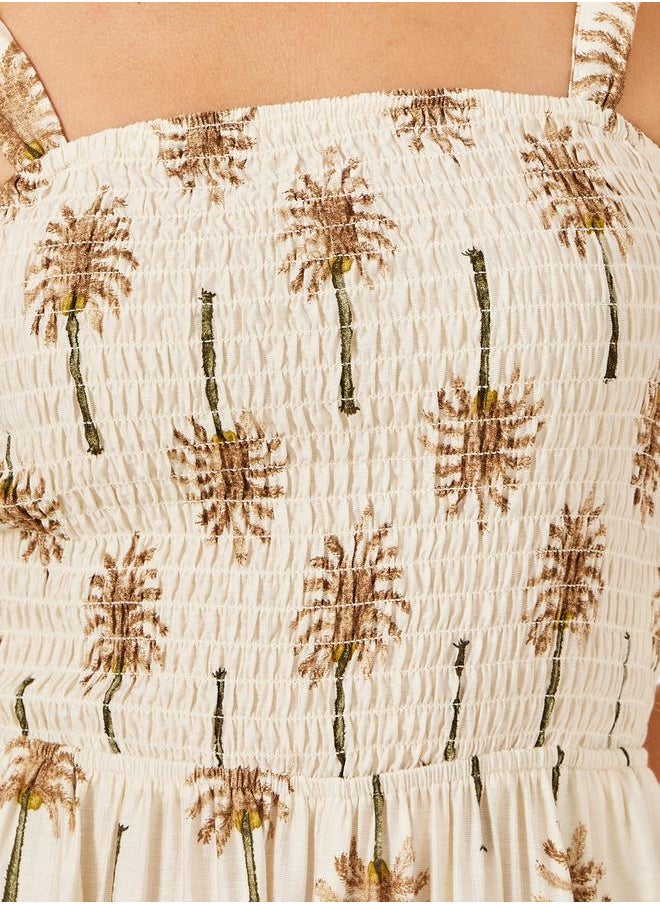 Styli - Beige Palm Tree Print Wide Leg Jumpsuit - Image 1