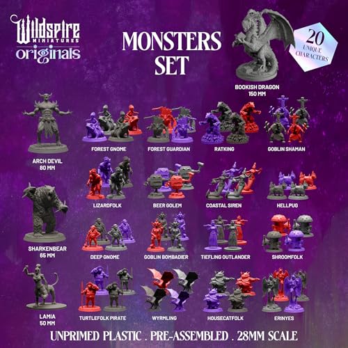 Wildspire Fantasy Monsters Bookish Dragon for DND Miniatures Unpainted Bulk 28mm32mm Dungeons Dragons Minis Pathfinder Figures Fantasy Unpainted Tabletop RPG Miniature Starter Set for DD - Image 5