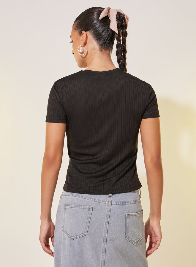 Take Two Solid Textured V-Neck Buttoned Top  - Image 4