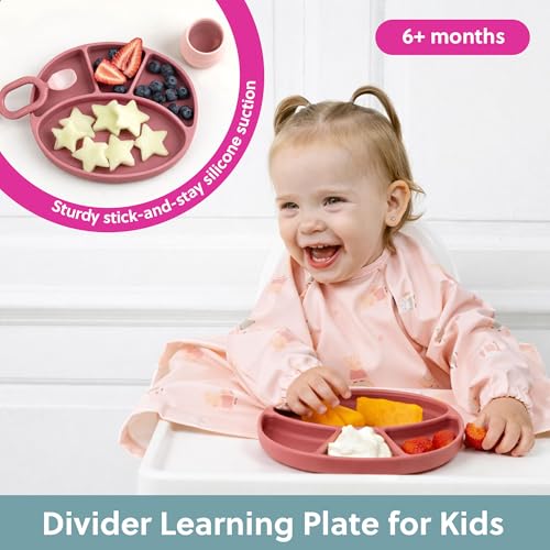 BIBaDO Silicone Suction Divider Plate Blush Toddler Plates Help Develop Motor Skills Durable Dishwasher Microwave Safe BPA Free Medical Grade Baby Essentials 6 Months to 3 Years - Image 3