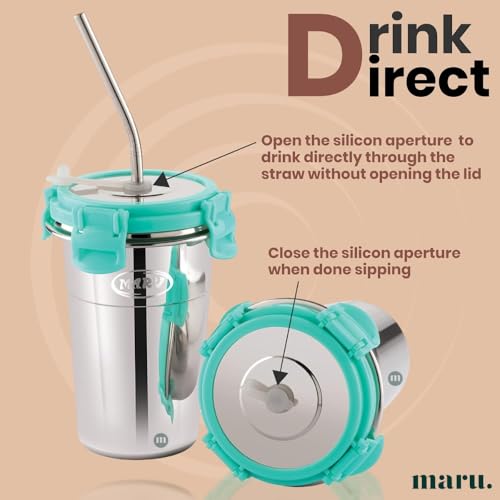 MARU Stainless Steel Tumbler 400ml with Lid, Reusable Straw & Cleaning Brush – Durable, Leakproof & Portable Sippy Cup – Ideal for Travel, Office & Home (Green) - Image 5