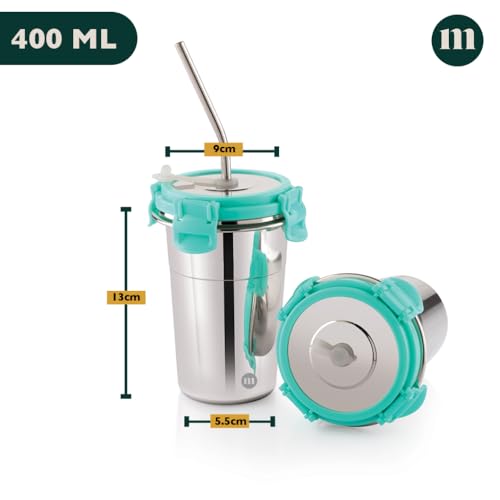 MARU Stainless Steel Tumbler 400ml with Lid, Reusable Straw & Cleaning Brush – Durable, Leakproof & Portable Sippy Cup – Ideal for Travel, Office & Home (Green) - Image 2