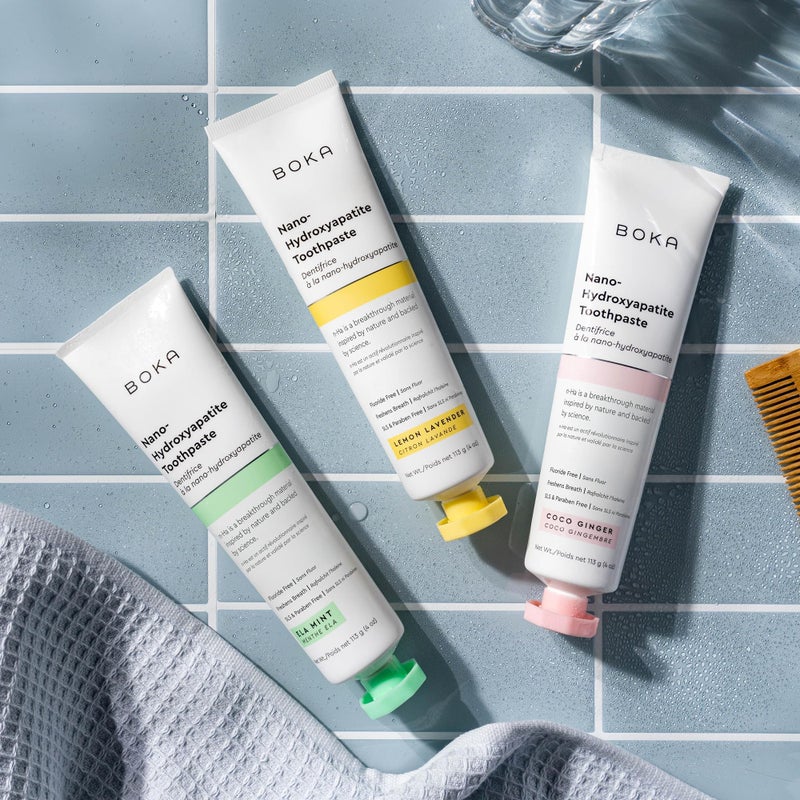 Boka Fluoride Free Toothpaste, Nano Hydroxyapatite Toothpaste, Appropriate for Sensitive Teeth - for Adult, Kids Oral Care - Ela Mint, Coco Ginger, Lemon Lavender Flavor, 4 Fl Oz 3Pk US Manufactured - Image 2