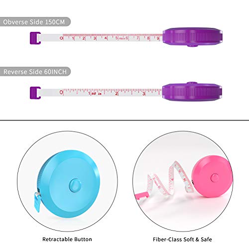 DiCUNO 60-Inch 1.5 Meter Soft and Retractable Tape Body Tailor Sewing Craft Cloth Dieting Measuring Tape (3 Pcs of Purple Sky-Blue Cherry-Pink with Soft Tape) - Image 3