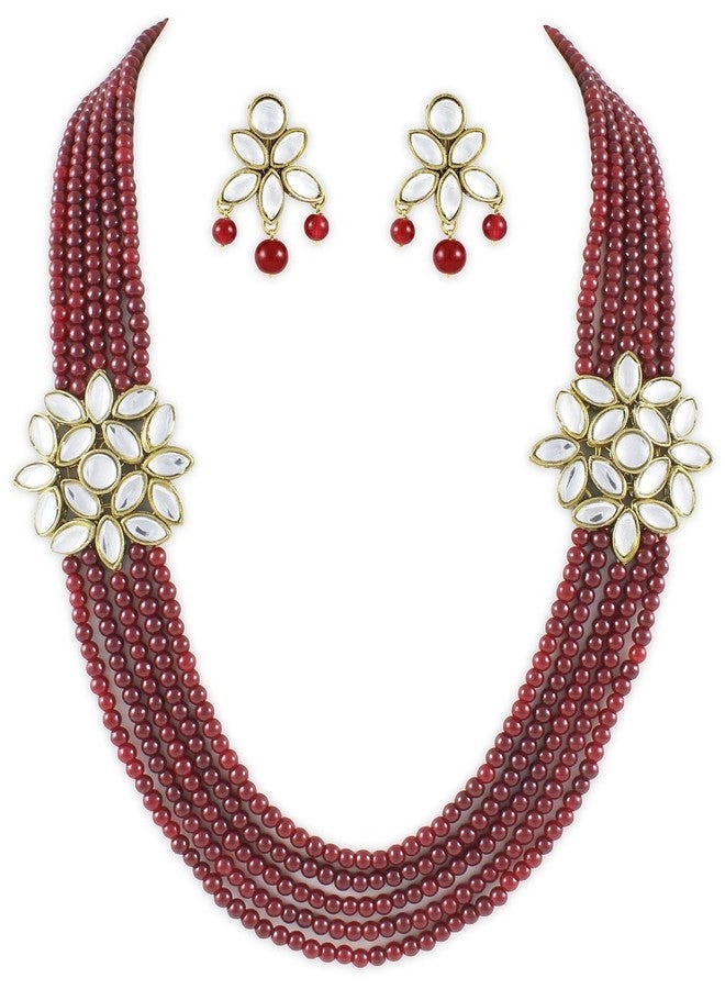 Shining Diva Stylish Kundan Necklace Jewellery Set For Women / Girls (Red)(7976s) - Image 1