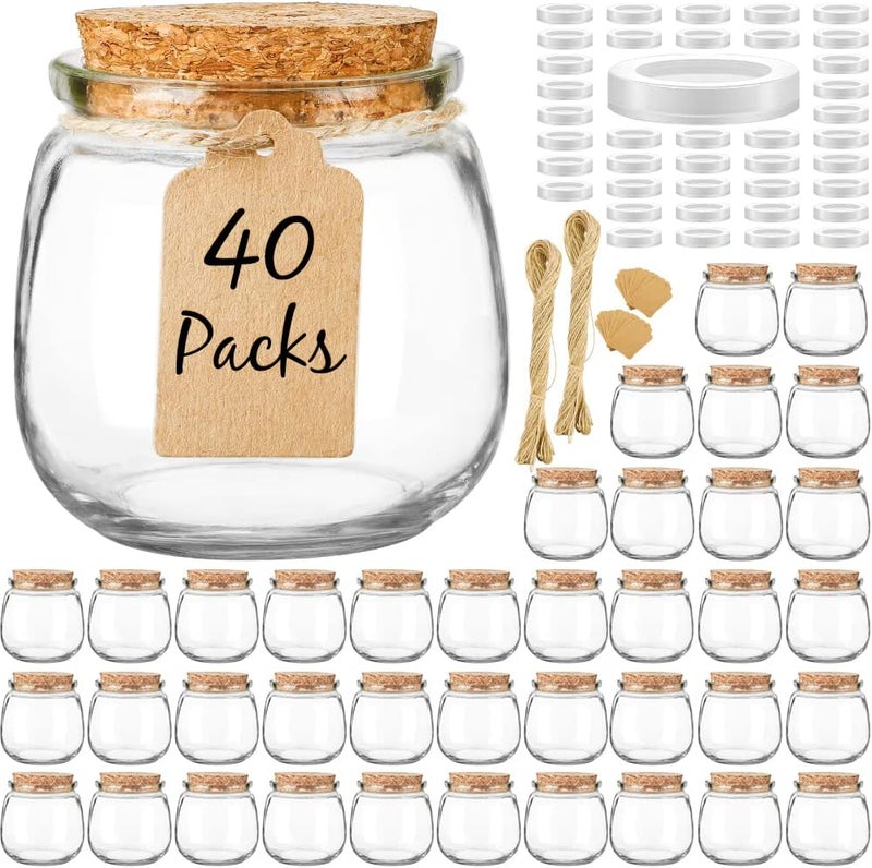 Syntic 40 Pack Small Glass Jars with Cork Lids, 7oz Empty Mason Jars for Making Candles, Yogurt Container with PE Lids for Wedding Favors, Baby Shower, Candy, Spices with Twine, Labels - Image 1