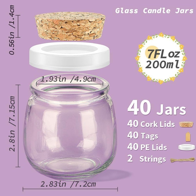 Syntic 40 Pack Small Glass Jars with Cork Lids, 7oz Empty Mason Jars for Making Candles, Yogurt Container with PE Lids for Wedding Favors, Baby Shower, Candy, Spices with Twine, Labels - Image 3