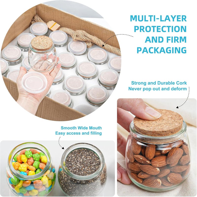 Syntic 40 Pack Small Glass Jars with Cork Lids, 7oz Empty Mason Jars for Making Candles, Yogurt Container with PE Lids for Wedding Favors, Baby Shower, Candy, Spices with Twine, Labels - Image 2