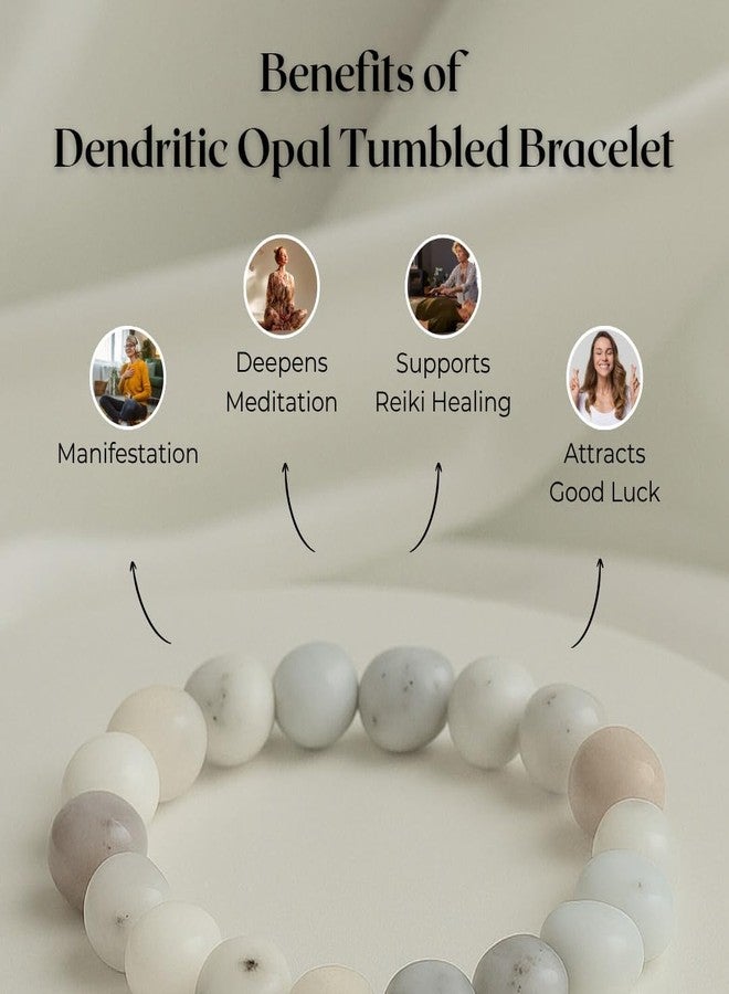 ARE - Aeora Rocks : Dendritic Opal Tumbled Bracelet for Manifestation, Meditation and Reiki Healing and Good Luck - For Men and Women (Tumble Size: 12-15 mm Approx) - Image 3