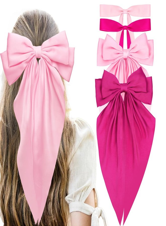 ANBALA Hair Bows for Women, 4 PCS Pink Hair Bows,Hot Pink Hair Clips, Cute Hair Clips for Girls Valentines Day Accessories - Image 1