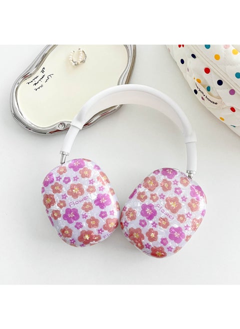 For Apple AirPods Max Protective Cover For Apple Headset Apm Protective Shell Earmuffs-Color:Pink And Purple Flower Shell Pattern