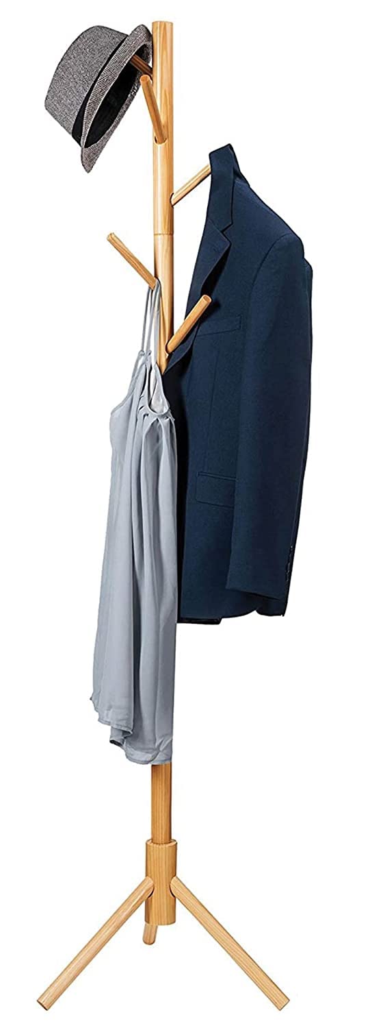 WHISKET Wooden Coat Rack Durable Wooden Clothes Rack Suitable for All Clothes Bedroom Office Hotel as Hanger Tree or Floor Hanger Beige 922 - Image 1