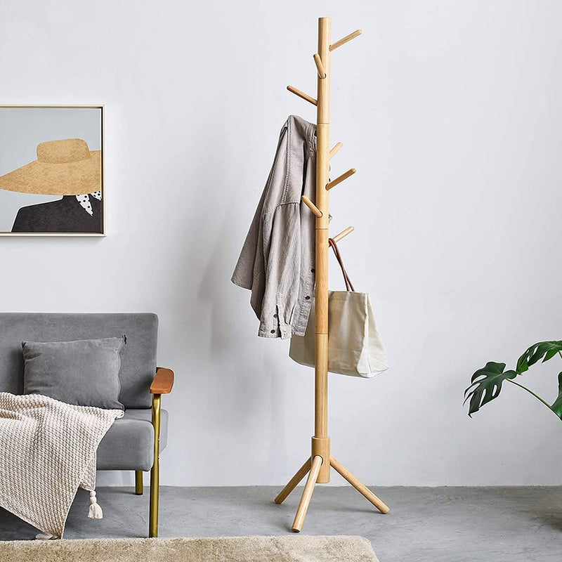 WHISKET Wooden Coat Rack Durable Wooden Clothes Rack Suitable for All Clothes Bedroom Office Hotel as Hanger Tree or Floor Hanger Beige 922 - Image 2