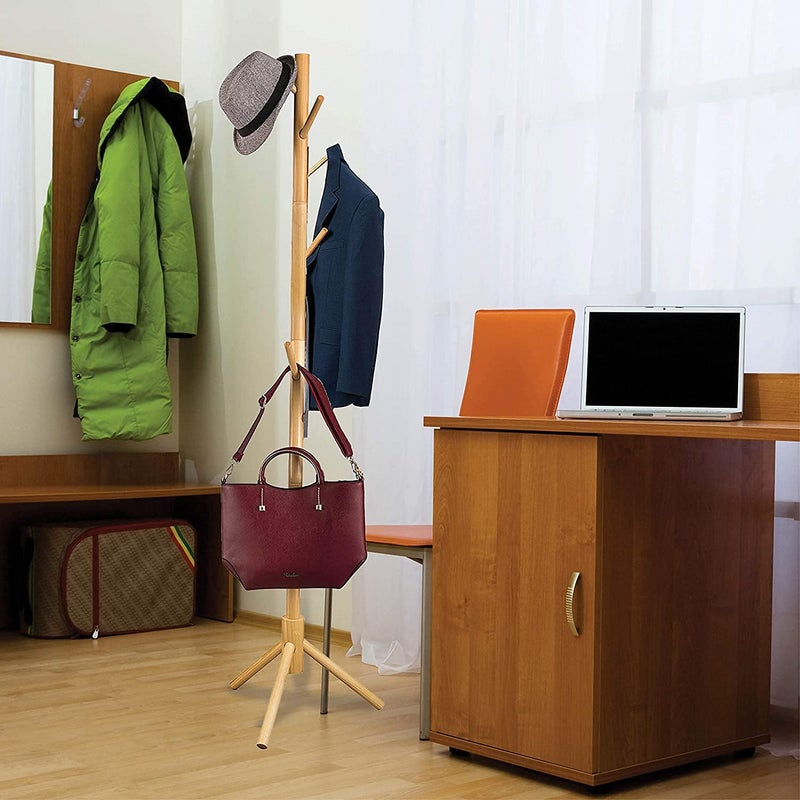 WHISKET Wooden Coat Rack Durable Wooden Clothes Rack Suitable for All Clothes Bedroom Office Hotel as Hanger Tree or Floor Hanger Beige 922 - Image 4