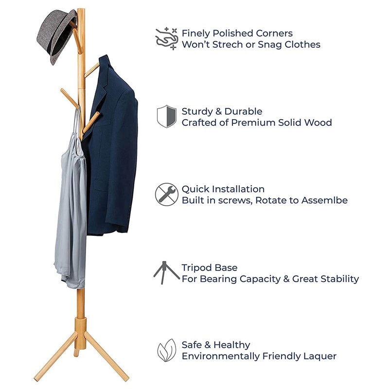 WHISKET Wooden Coat Rack Durable Wooden Clothes Rack Suitable for All Clothes Bedroom Office Hotel as Hanger Tree or Floor Hanger Beige 922 - Image 5