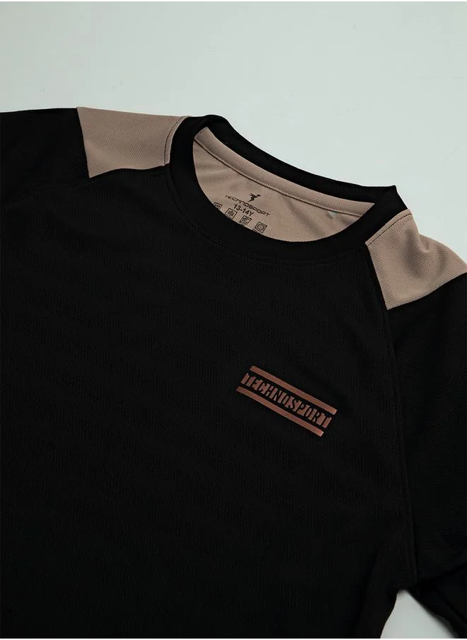 Technosport Contrast Panel Round Neck Slim Fit T-Shirt by Styli