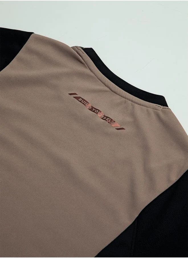 Technosport Contrast Panel Round Neck Slim Fit T-Shirt by Styli