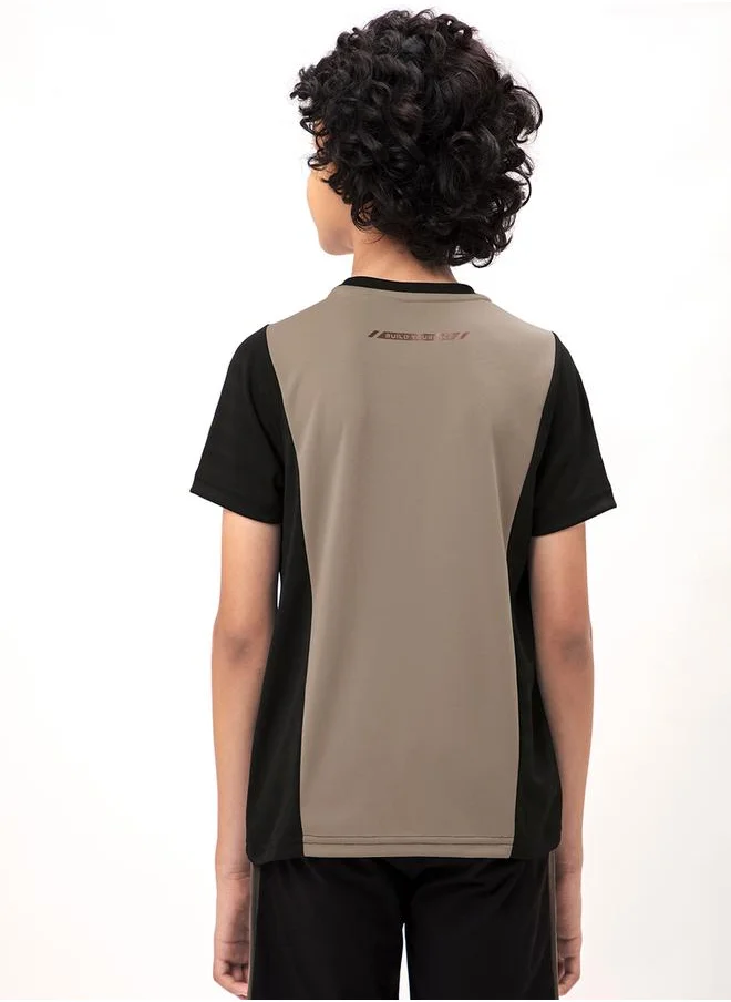 Technosport Contrast Panel Round Neck Slim Fit T-Shirt by Styli