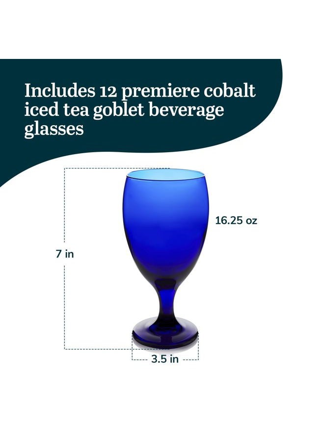 LIBBEY Premiere Iced Tea Beverage Glasses, 12 Count (Pack of 1), Cobalt Blue Goblets (16.25 oz Frustration Free Packaging) - Image 3