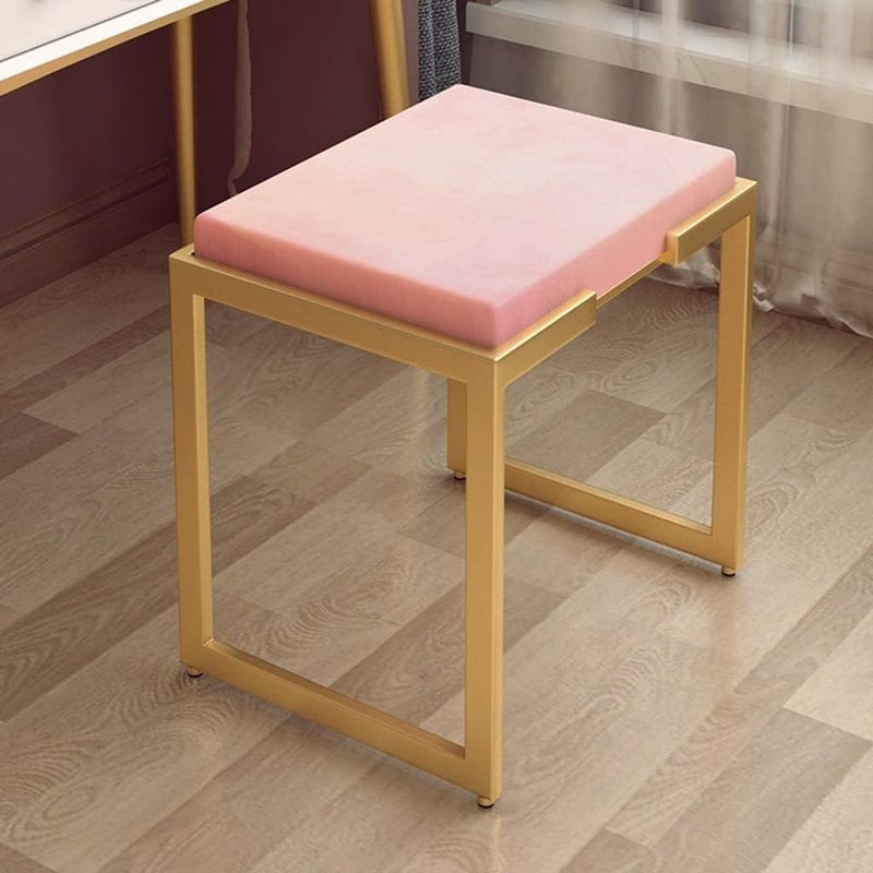 Generic Indian Decor. 46667 Stools,Beauty Vanity Stool Bedroom Dressing Table Stool Footstool Gold Metal Legs Modern Pouffe Upholstered Seat, 45 X 35 X 45Cm, Pink - Image 2