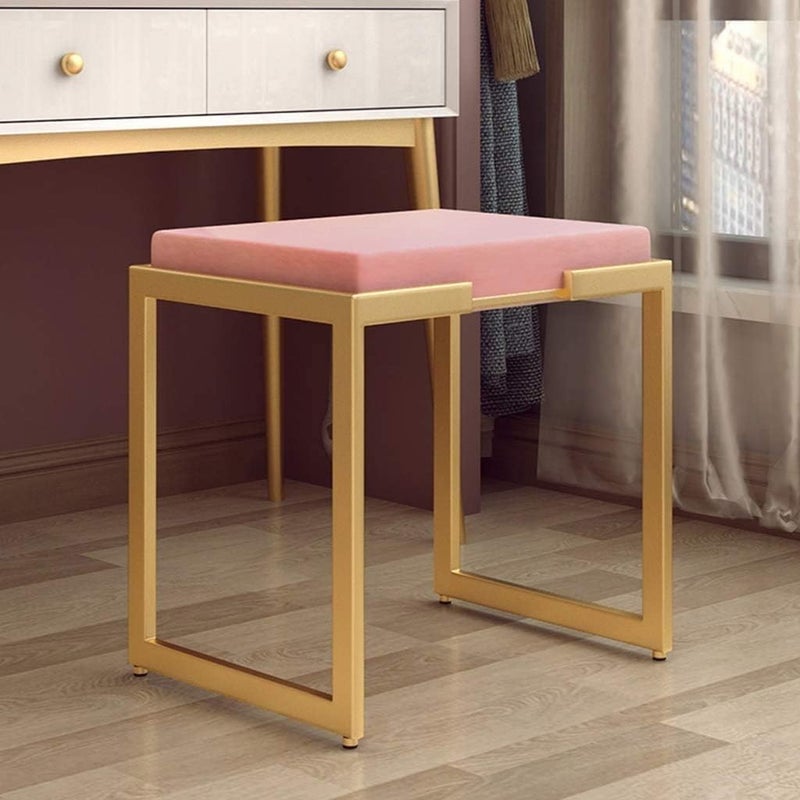 Generic Indian Decor. 46667 Stools,Beauty Vanity Stool Bedroom Dressing Table Stool Footstool Gold Metal Legs Modern Pouffe Upholstered Seat, 45 X 35 X 45Cm, Pink - Image 4