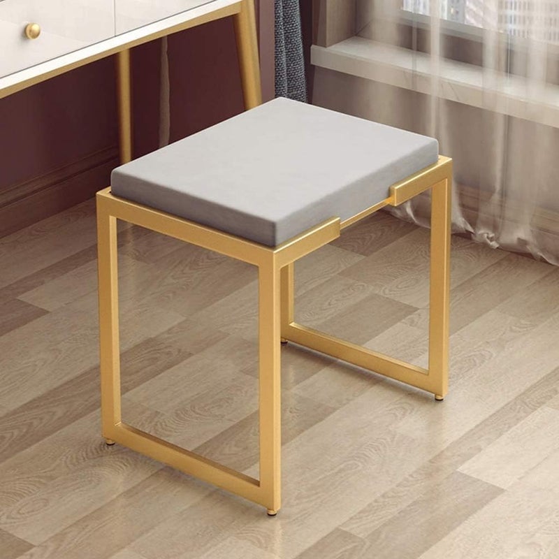 Generic Indian Decor. 46667 Stools,Beauty Vanity Stool Bedroom Dressing Table Stool Footstool Gold Metal Legs Modern Pouffe Upholstered Seat, 45 X 35 X 45Cm, Pink - Image 5