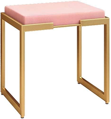 Generic Indian Decor. 46667 Stools,Beauty Vanity Stool Bedroom Dressing Table Stool Footstool Gold Metal Legs Modern Pouffe Upholstered Seat, 45 X 35 X 45Cm, Pink - Image 1