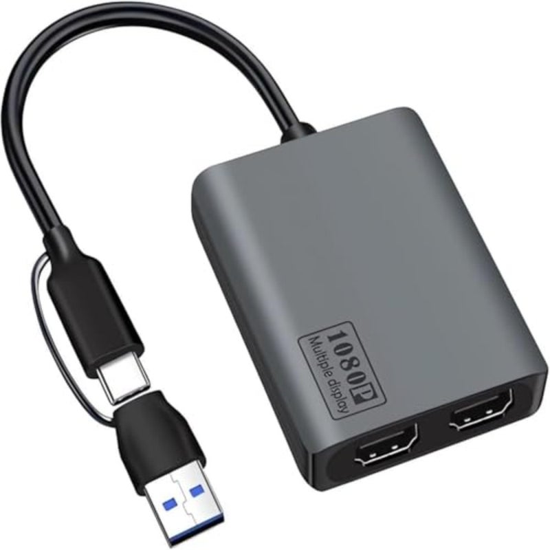 USB 3.0 to HDMI Splitter Extended Display Dual Monitors, USB 3.0-A/C to Dual HDMI Adapter 4K 30Hz+1080p60Hz for M-acBook/M-acBook Pro Air Dell MST Support MacOS/Windows - Image 1