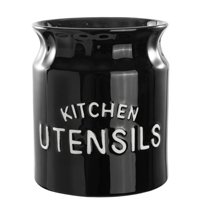 Karisky Utensil Holder Ceramic Farmhouse Kitchen Utensil Holder for Countertop 65 Large Cooking Utensil Crock for Kitchen Counter Black