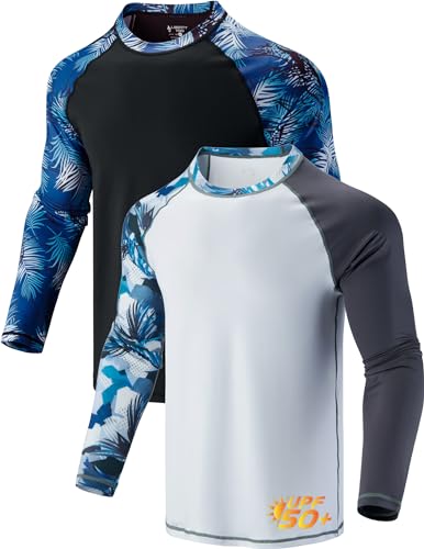 Liberty Pro 2 Pack Men’s Rash Guard Long Sleeve Swim Shirts UPF 50+ Sun Protection – Quick Dry Lightweight UV Fishing Surf Shirt (Set 5, 3X-Large) - Image 1