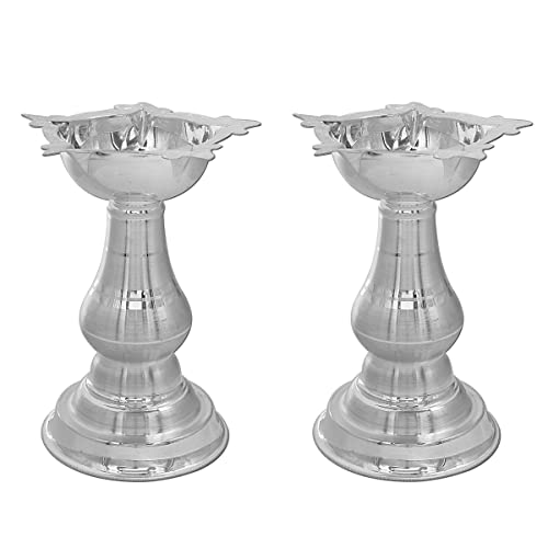MAA SILVER Pure Silver Pack of 2 Diya Samai with Beautiful & Unique Design BIS Hallmarked Perfect for Gifting and Pooja Use (92.5 Purity)(60 Grams Silver) - Image 2