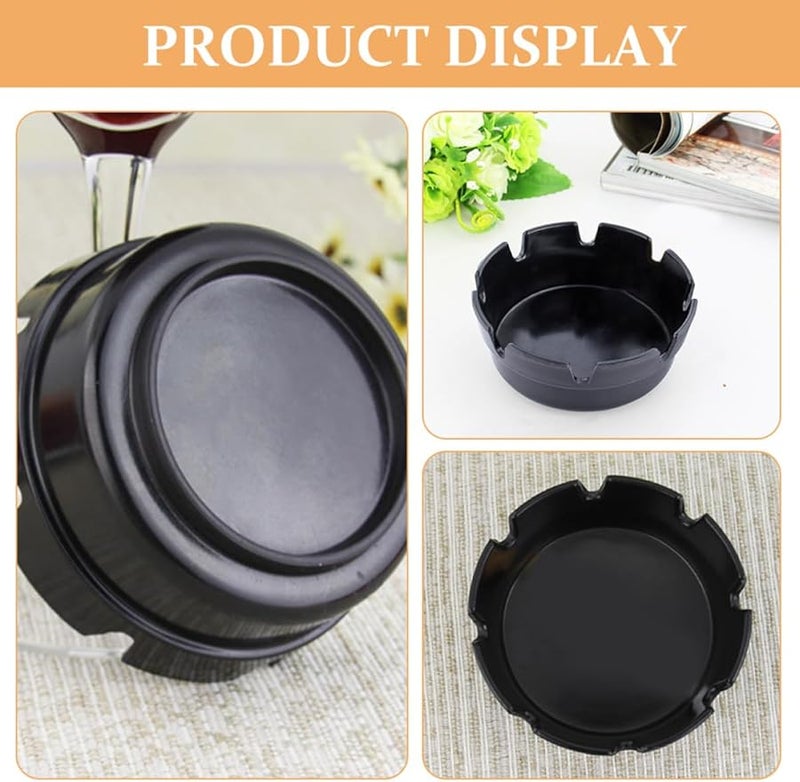 4pcs Black Plastic Ashtrays with 8 Slots Fireproof for Indoor Outdoor Home Office Patio - Image 4