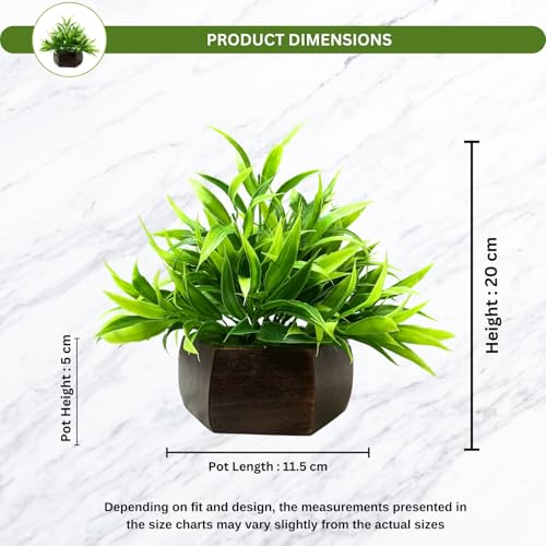 fancymart Artificial Bamboo Leaves in Wood Hexagon Pot - 20cm Height - Home & Office Decor Elegant Potted Plant for Tabletop Enhancement (Pack of 1) - Image 4