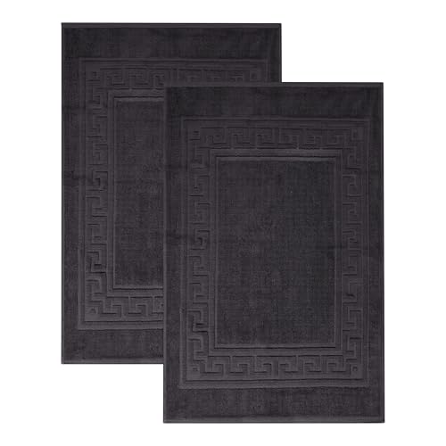 Superior Heavyweight Cotton Bath Mats, Bath Rugs For Bathroom Accessories, Washable Rug For Shower, Bath, Toilet, Modern Decor, No Backing, Luxury Hotel And Spa Quality, Set of 2, 22" x 35", Black - Image 1