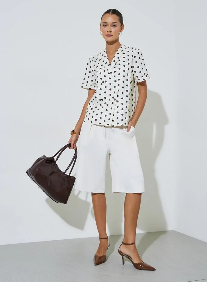 Styli  Off-White Polka Dot Short Sleeve Wrap Blouse for Women | Best Price UAE