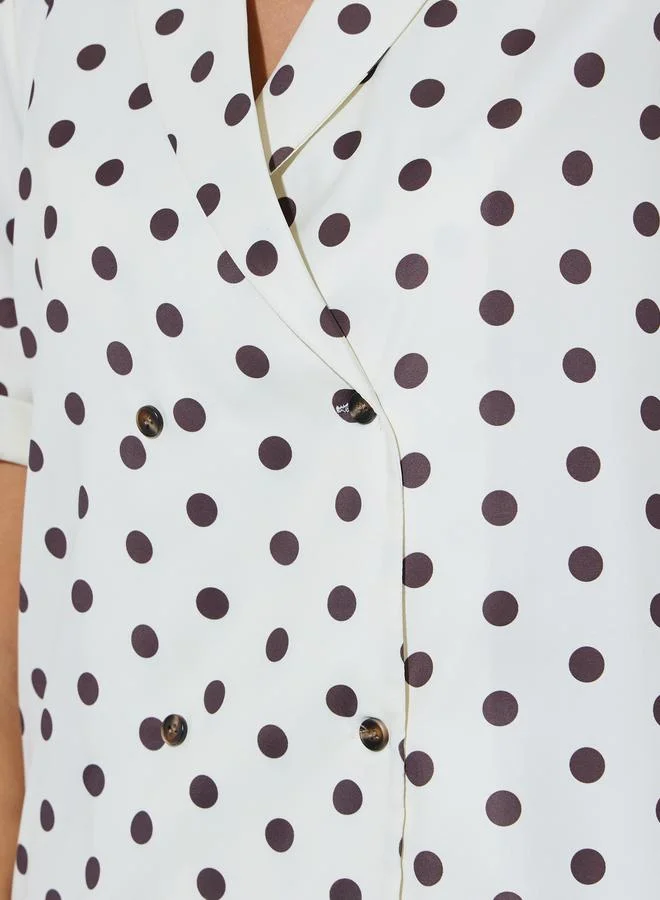 Styli  Off-White Polka Dot Short Sleeve Wrap Blouse for Women | Best Price UAE