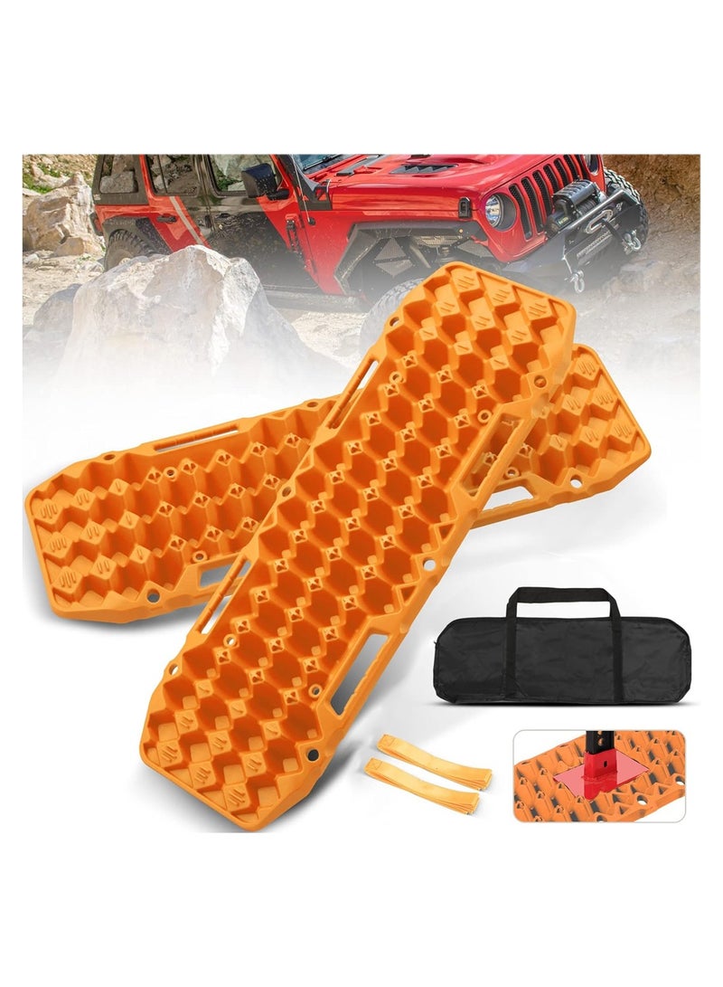 KASTWAVE Off-Road Board, Anti Sinking Plate Traction Boards with Jack Base, 1 Pair Recovery Tracks 4X4 car Truck Tire Traction Mat with Bag -Sand, Mud, Snow Ladder Ramps (Orange) - Image 1
