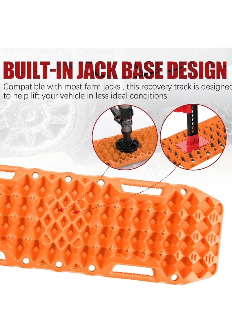 KASTWAVE Off-Road Board, Anti Sinking Plate Traction Boards with Jack Base, 1 Pair Recovery Tracks 4X4 car Truck Tire Traction Mat with Bag -Sand, Mud, Snow Ladder Ramps (Orange) - Image 4