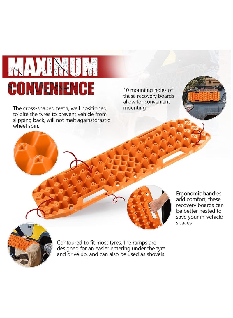 KASTWAVE Off-Road Board, Anti Sinking Plate Traction Boards with Jack Base, 1 Pair Recovery Tracks 4X4 car Truck Tire Traction Mat with Bag -Sand, Mud, Snow Ladder Ramps (Orange) - Image 5