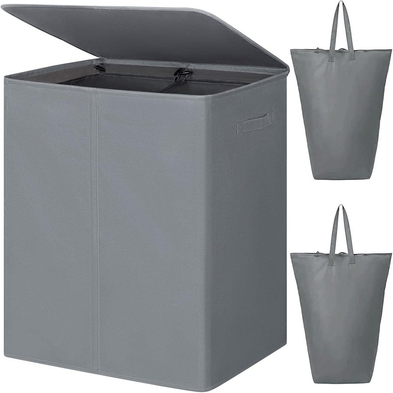 WOWLIVE 154L Double Laundry Hamper with Lid and Removable Laundry Bags, Large Dirty Clothes Hamper 2 section Collapsible Laundry Basket Dorm Room Storage for Bedroom, Bathroom, College,Grey - Image 1
