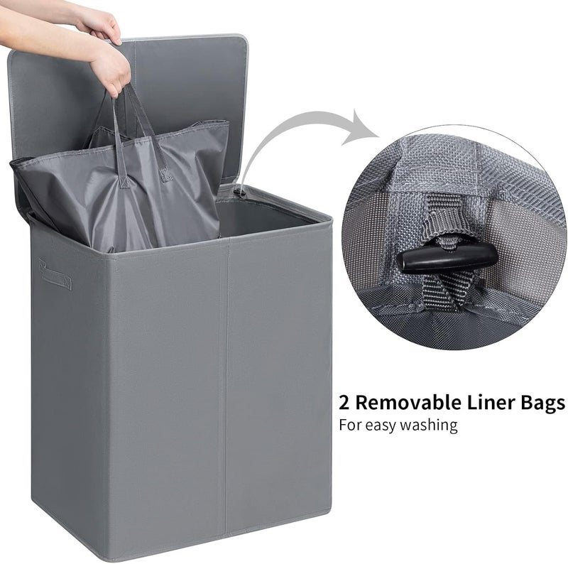 WOWLIVE 154L Double Laundry Hamper with Lid and Removable Laundry Bags, Large Dirty Clothes Hamper 2 section Collapsible Laundry Basket Dorm Room Storage for Bedroom, Bathroom, College,Grey - Image 4