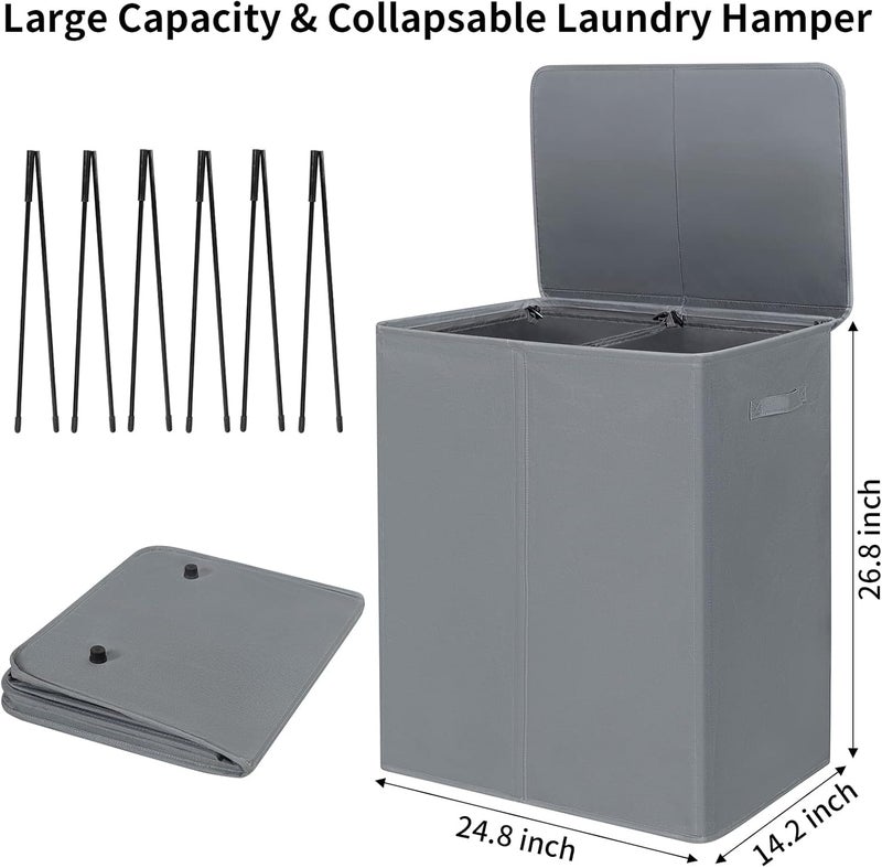 WOWLIVE 154L Double Laundry Hamper with Lid and Removable Laundry Bags, Large Dirty Clothes Hamper 2 section Collapsible Laundry Basket Dorm Room Storage for Bedroom, Bathroom, College,Grey - Image 5