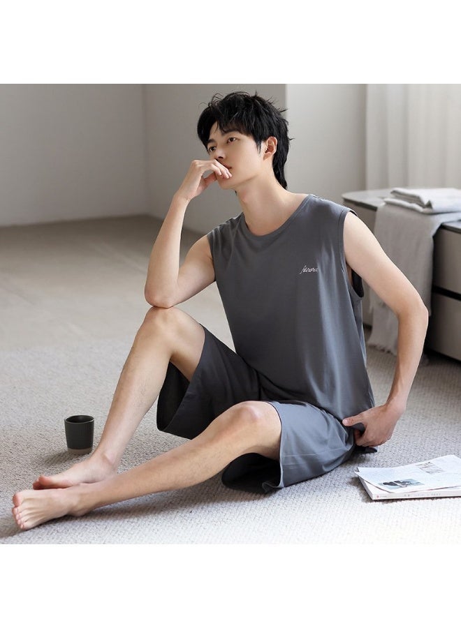Joychic Men's Modal Sleeveless Tank Top & Shorts Pajama Set - Breathable Thin Summer Loungewear, Plus Size Sports Casual Sleepwear for Home & Outdoor - Image 1