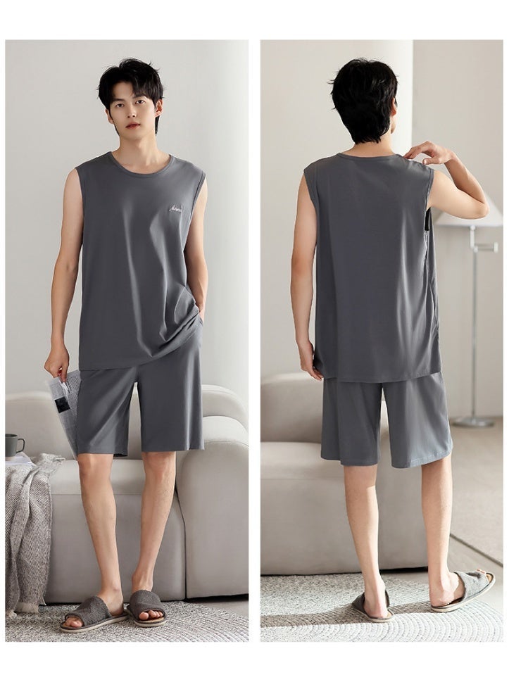 Joychic Men's Modal Sleeveless Tank Top & Shorts Pajama Set - Breathable Thin Summer Loungewear, Plus Size Sports Casual Sleepwear for Home & Outdoor - Image 3